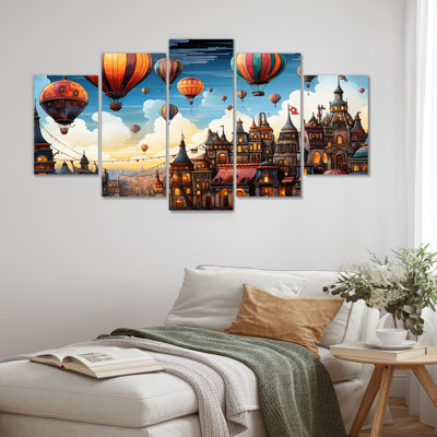  «Fantasy Air Ballon Village II - Montgolfière, ensemble de décoration murale à multiples panneaux