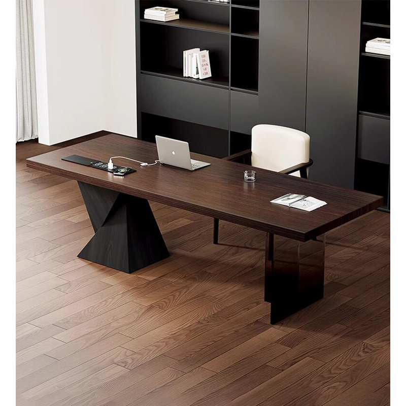 Bureau de direction élégant en bois foncé pour un espace de travail spacieux à domicile, H 29,53 po x l 78,74 po x P 31,5 po