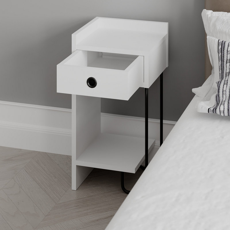 Modern White Nightstand, 12.6 x 24.0 x 11.8 inches | 100% Melamine Coated Particle Board, Thickness: 0.7 inches | Stylish & Functional Storage Solution for Bedroom, Elegant Design for Contemporary Spaces