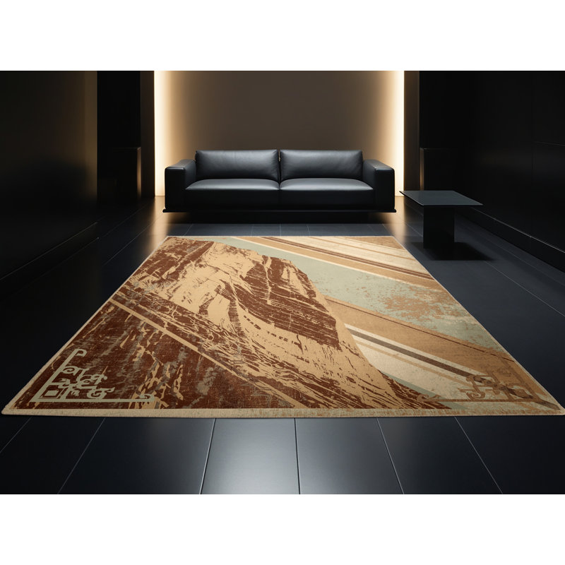 Tapis beige rustique lavable à la machine Pegah Country, Rond 5 pi