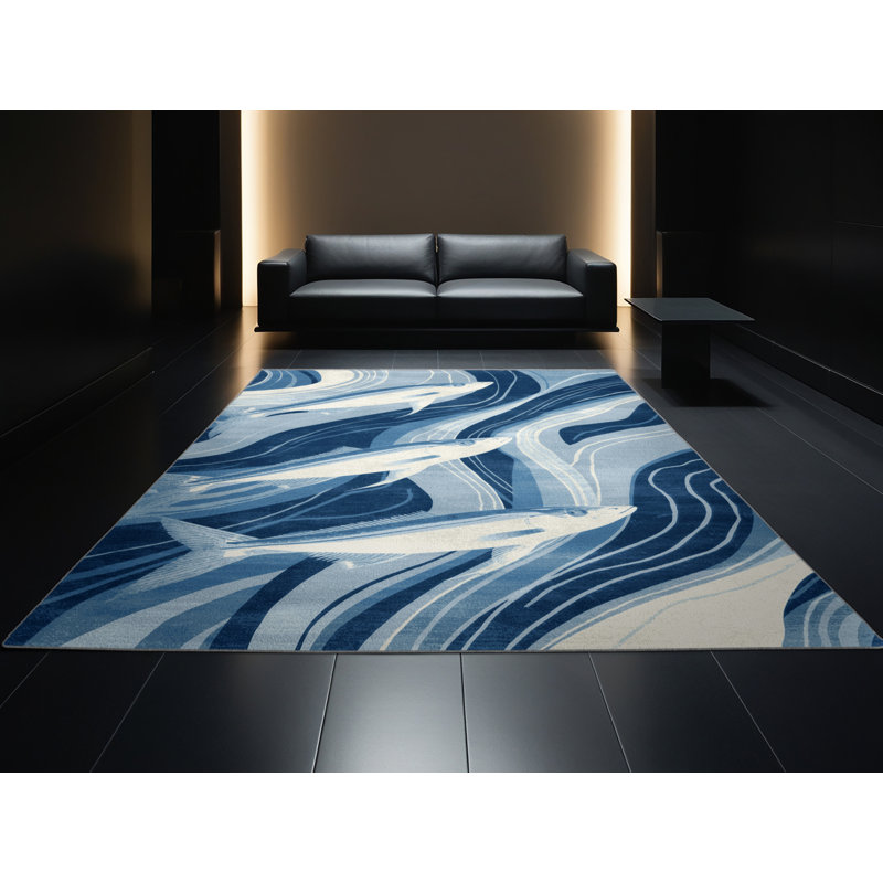 Tapis bleu moelleux et doux Kater Hina, 7 x 9