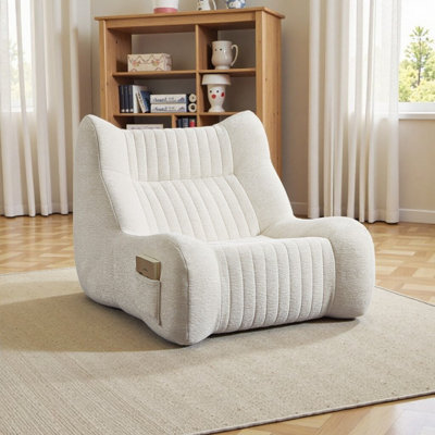 Fauteuil à billes surdimensionné et confortable avec accoudoirs pour adultes - Fauteuil d'appoint en chenille blanche pour salon, chambre à coucher