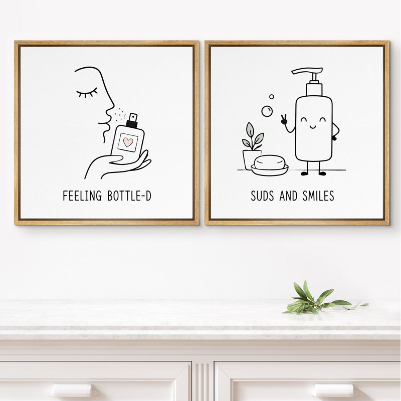 "Minimal Bathroom" citation d'art avec bouteille de parfum et savon sur toile encadrée, H 16 po x l 16 po x P 1,5 po