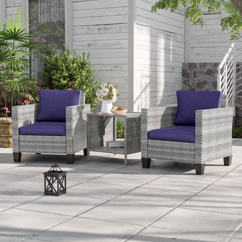 Ensemble de conversation Nakeya pour 2 personnes en résine tressée avec coussins, mobilier d'extérieur résistant aux intempéries pour terrasse, jardin et cour.
