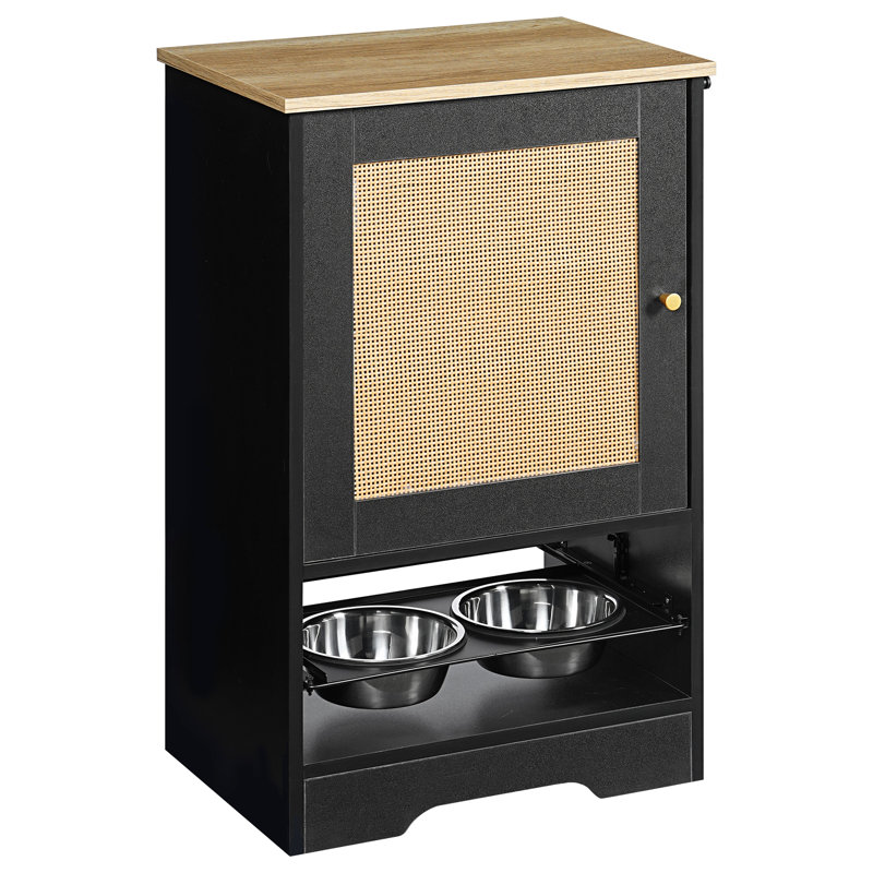 Station d'alimentation pour animaux avec 2 bols surélevés - 1 armoire, noir, rangement caché et rangé