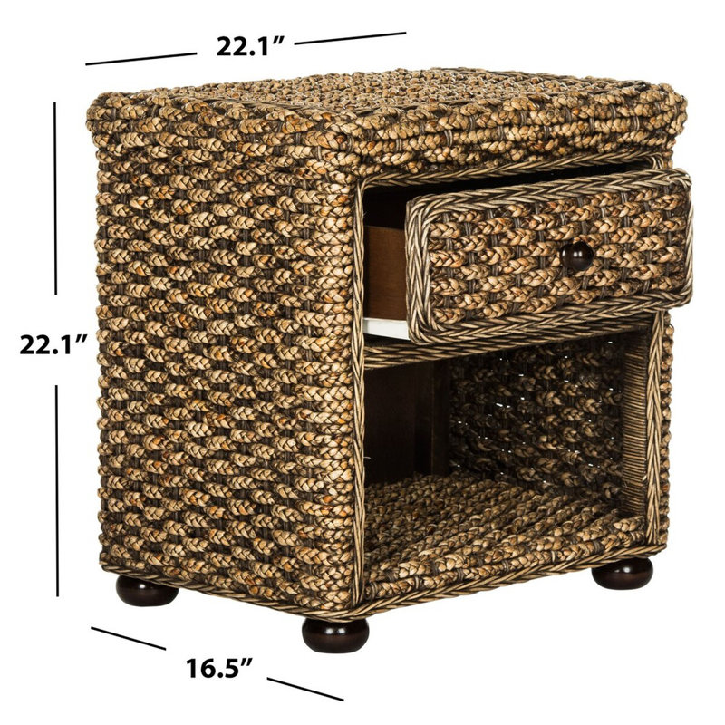 Table de chevet en rotin avec tiroir et rangement ouvert Elegant Willow