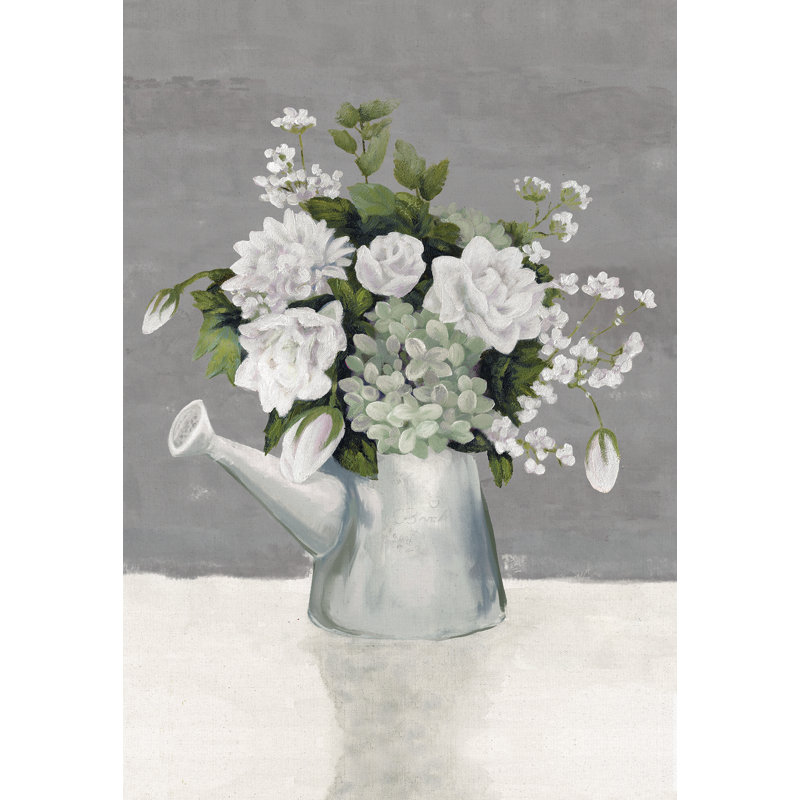 Fleurs dans un arrosoir par Inconnu, Papier avec cadre unique doré, H 18 po x l 12 po, Pas de tapis