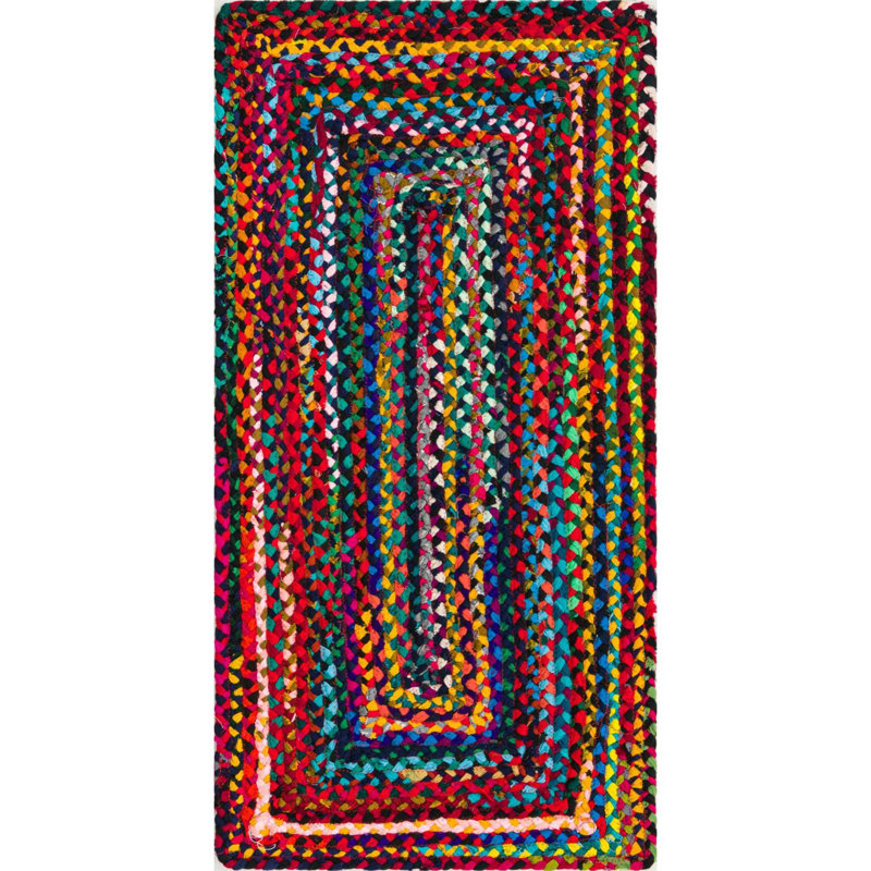 Hand Braided Cotton Southwestern Indoor Rug, Runner 2' x 4'