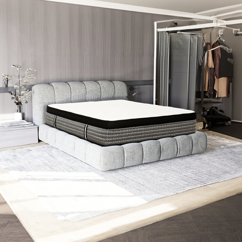 Matelas grand de 14 po en mousse et à ressorts ensachés, plateau euro, transfert à faible mouvement, matelas à plateau-coussin de taille homologuée avec mousse viscoélastique gélifiée, ressorts, fonction de refroidissement, livraison compacte