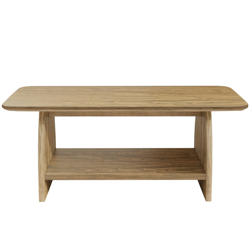 Double-Layer Rectangular Coffee Table with Storage Function, Wood