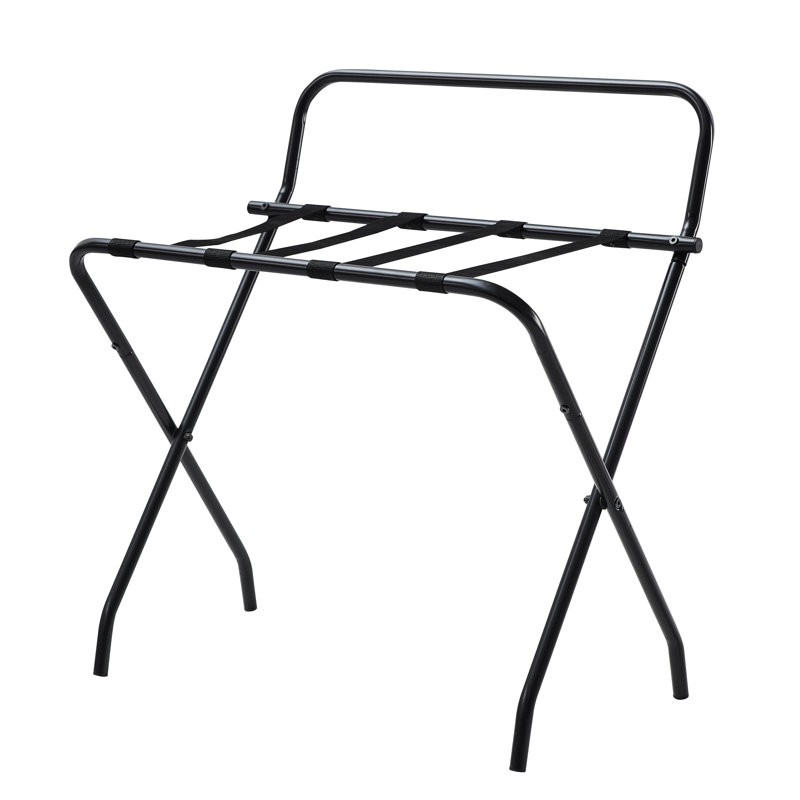 Ludlow Black Metal Folding Luggage Rack with Backrest
