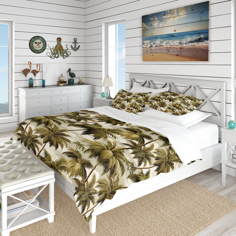 Tranquil Palms Tropical Pattern Duvet Cover, King Duvet Cover + 2 King Shams