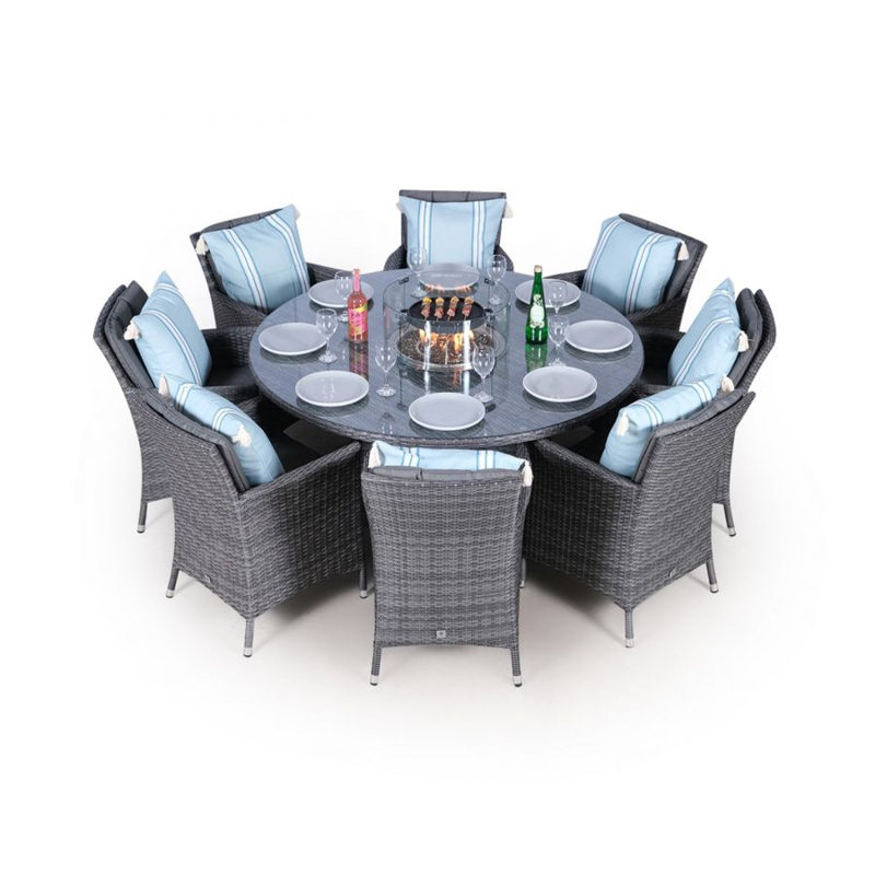 Pate 8 - Person Wicker Patio Dining Set with Round Table , Cushions Included, Grey/Light Blue, Grey