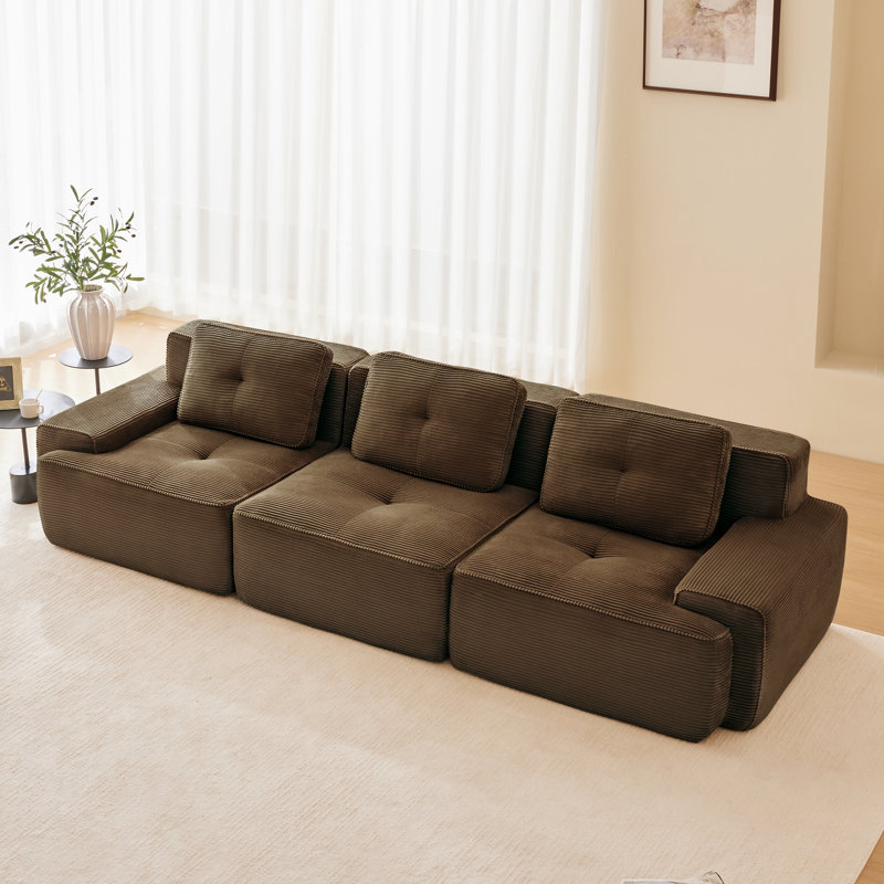 Boneless 115.3” Cloud Sectional Couch, Modular Sectional Sofa with Deep Seat, Corduroy Boneless Couches for Living Room,No Assembly Required (Brown)