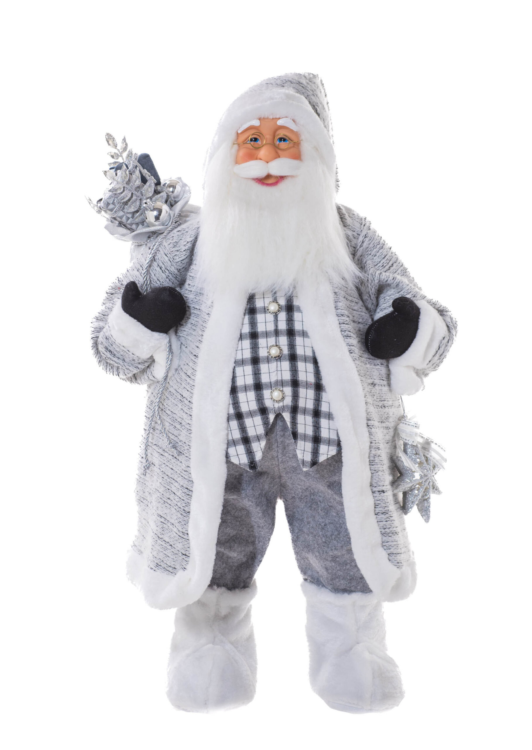 The Holiday Aisle® Grey/White Fabric Standing Plump Santa with ...