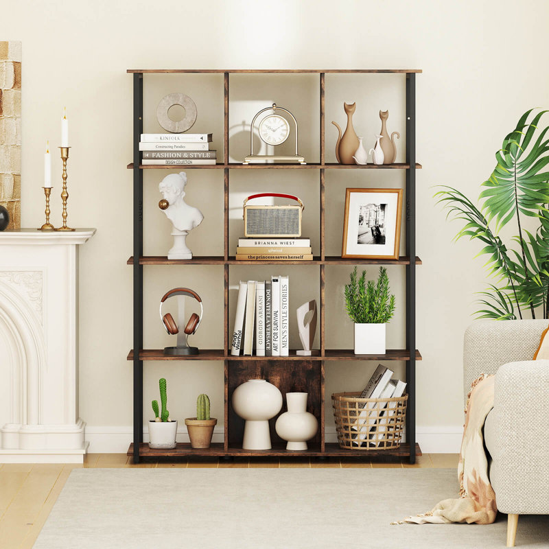12-cube Bookcase 57" Tall Freestanding Bookshelf Industrial Shelf Display Rack