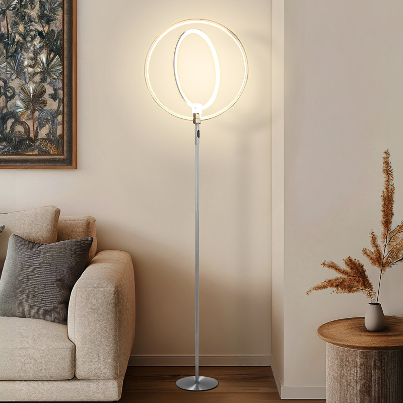 Eclipse 79 in. Industrial 2-Light 3-Way Dimming LED Floor Lamp with 2 Height Adjustable Heads, White