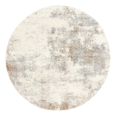 Tapis rond rond en polypropylène gris / ivoire / brun de 8 pi fabriqué à la machine