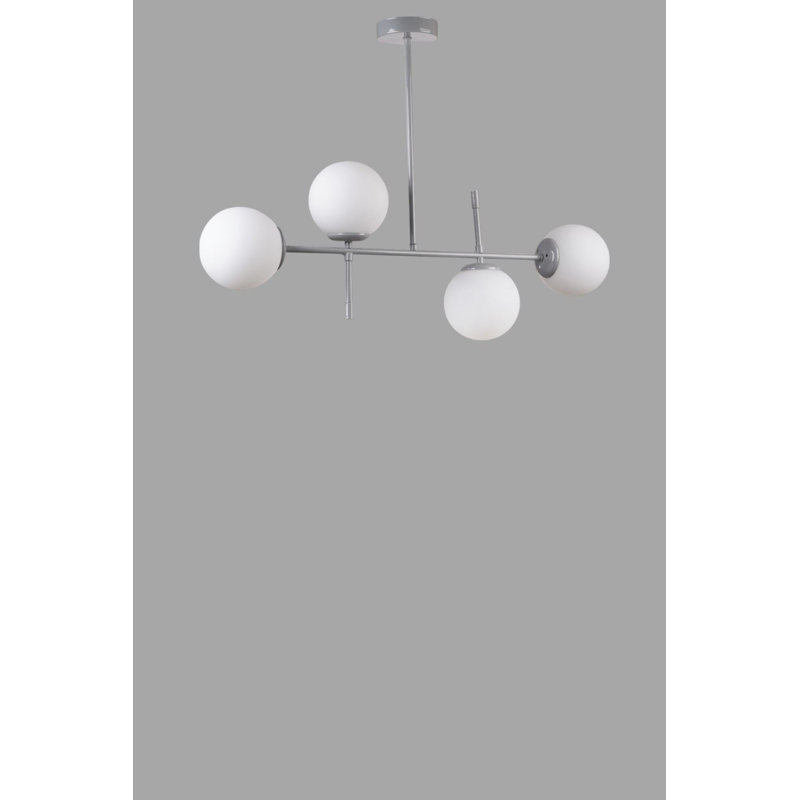 Élégant lustre en métal avec capuchon en verre, blanc et gris, 15 x 5,9 pouces | Hauteur totale: 25,6 pouces | 4 ampoules E27 de 40 W maximum (ampoules non incluses) | Idéal pour la salle à manger et les espaces de vie, l'éclairage élégant et fonctionnel