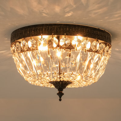 3 - Light Glass Crystal Flush Mount Ceiling Light