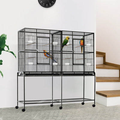 Bird Cage Metal/Steel/Plastic 1 Piece Black, Grey with Rolling Stand