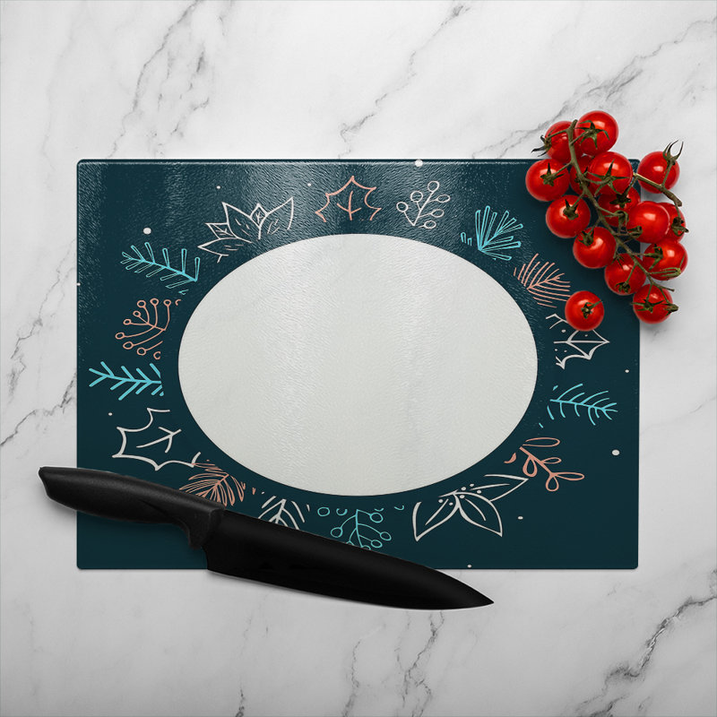 Winter Flowers Glass Chopping Board