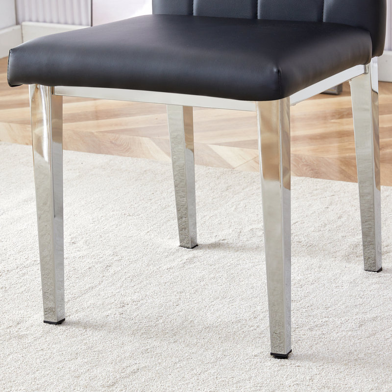Upholstered Back Side Dining Chair, Black, Silver