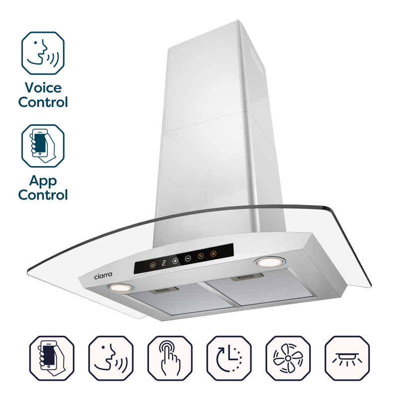 Hotte murale en verre intelligente CIARRA de 30 po avec application WiFi et commande vocale, hotte de cheminée convertible de 450 pi³ / min, compatible avec Alexa et Google Assistant, commande tactile, lumières DEL à intensité variable, acier inoxydable