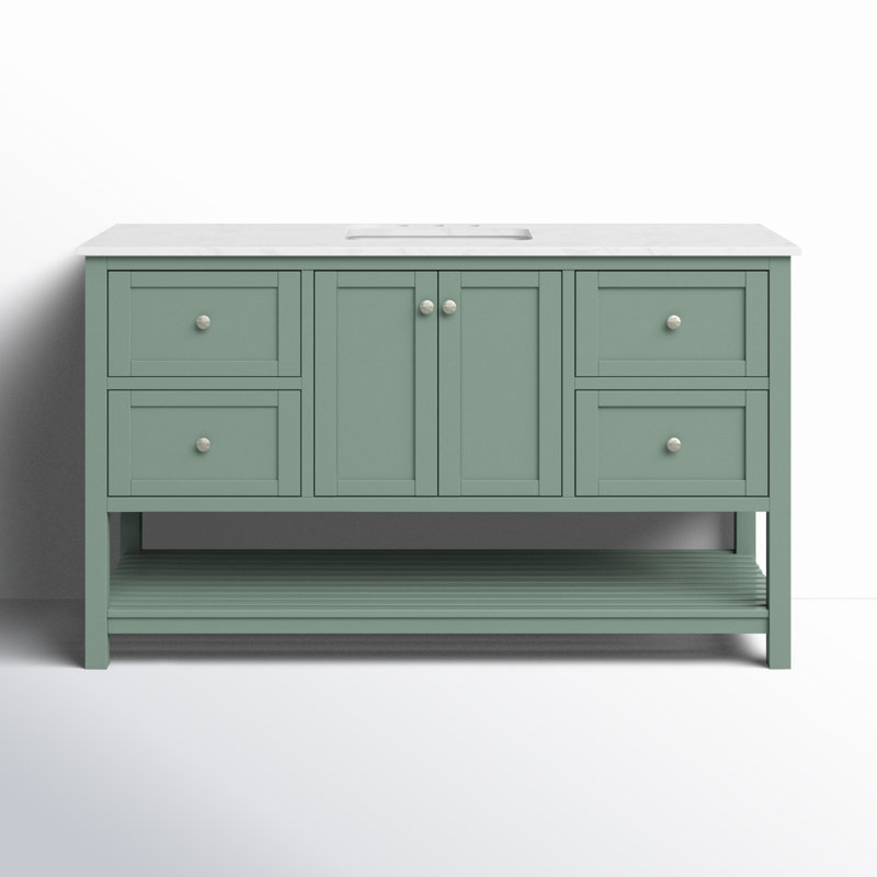 Ensemble de meuble-lavabo simple 60 po Binne, Vert sauge, Blanc d'ingénierie