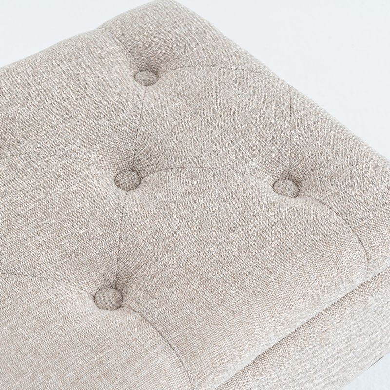 Delmy Mid Century Modern Storage Bench with Wood Base Tufted Ottoman, Tan