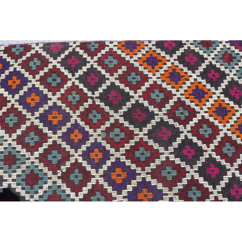 Tapis de style kilim turc fait à la main dans un style bohémien avec motif de losanges colorés