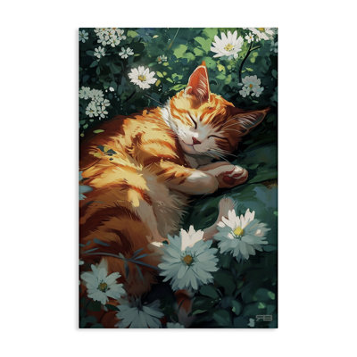 Chat qui dort dans un pré, art mural sur toile par Roozbeh Bahramali