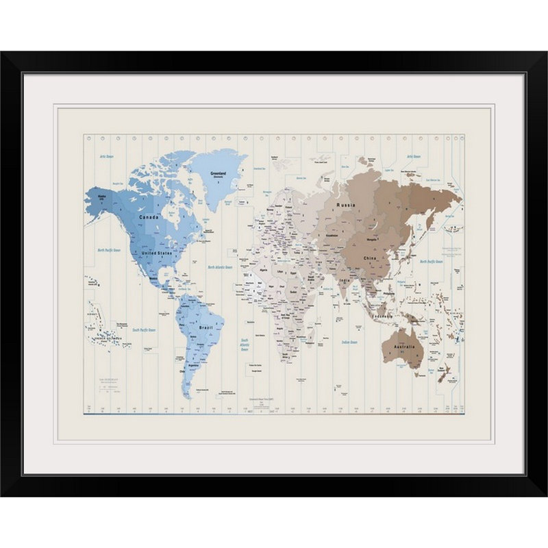 Francy «World Map» par Bellen, impression, H 20 po x l 24 po x P 1 po, Cadre noir