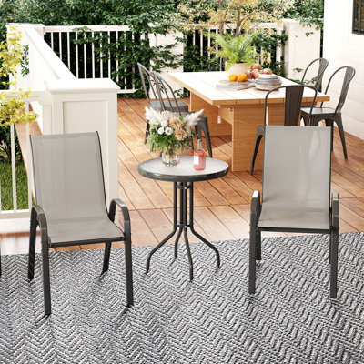 Outdoor Bistro Set Small Patio Set w/ Stackable Chairs, Light Grey