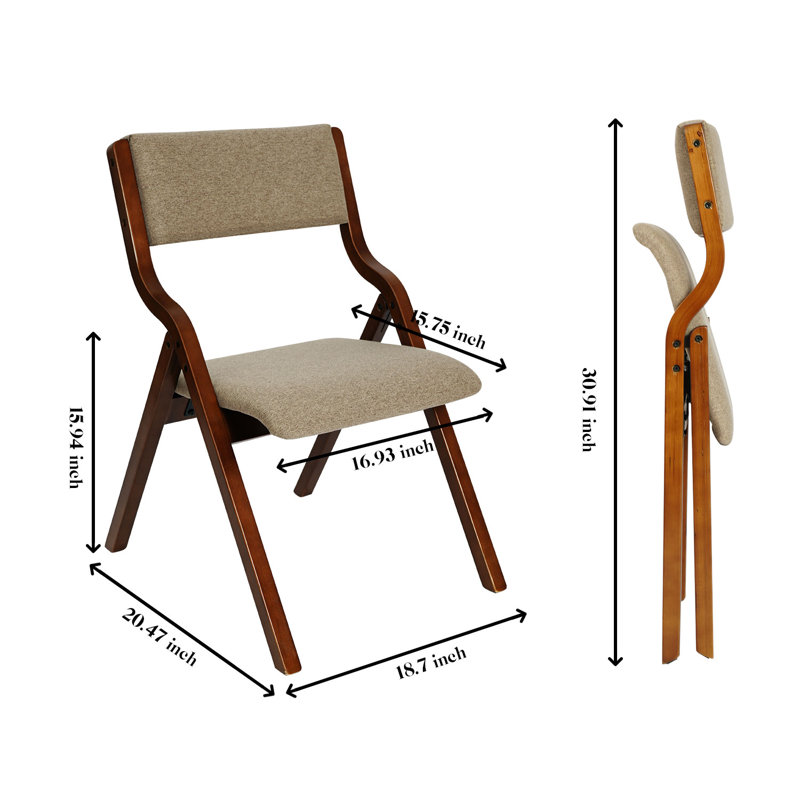Ensemble de 2 chaises pliantes rembourrées Red Barrel Studio® avec structure en bois massif, chaise en tissu empilable et assemblé, noyer et café clair