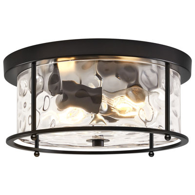 Alixandra 2-Light Flush Mount Hammered Glass Ceiling Light with Metal Frame