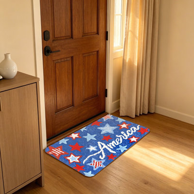 Tapis de sol pour l'entrée intérieure et extérieure à imprimé rétro bleu 20 "x 32" Star America