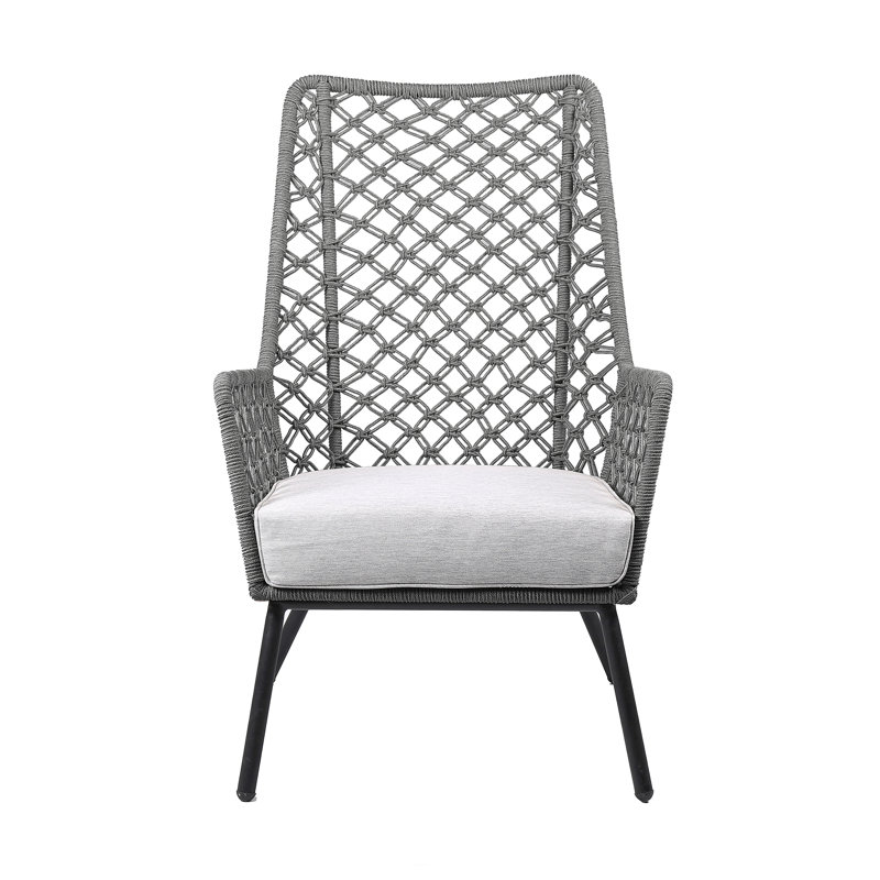 Marco Indoor Outdoor Steel Lounge Chair With Rope And Cushion, Gray
