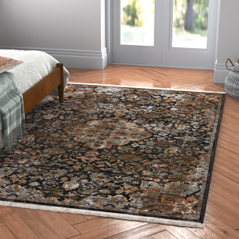 Miko Soft Power-Loomed Oriental Area Rug with Distressed Medallion, Rectangle 5' x 8'