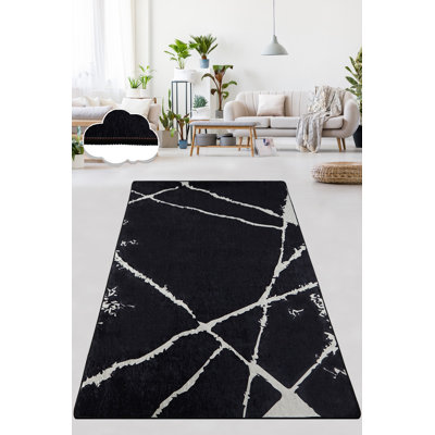 Stylish Area Rug, 4.6 x 6.2 Feet, Black & White | 100% Polyester, Total Thickness: 0.4 inches | Antibacterial, Non-Slip Underside, Machine Washable at 30°C | Perfect for Living Rooms & Bedrooms, Modern Design