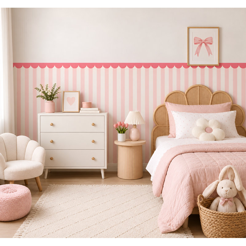 Décalcomanie murale rayée rose clair 192 pouces de large 192 pouces, 40 pouces de haut, L 192 po x H 40 po, Rose clair