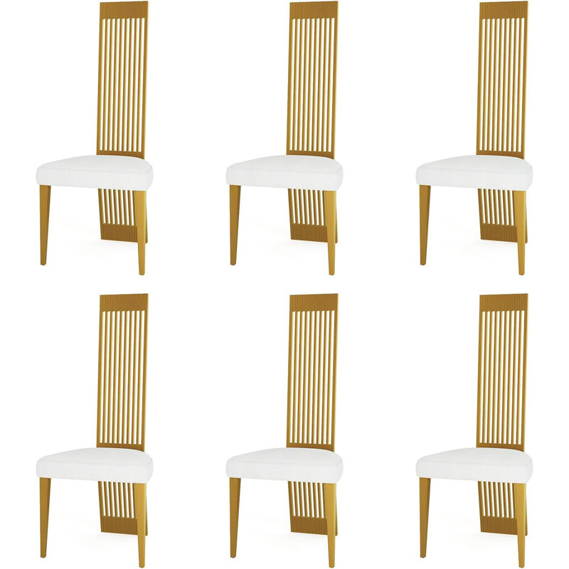 White Dining Chairs With Silver Legs, 6, Gold