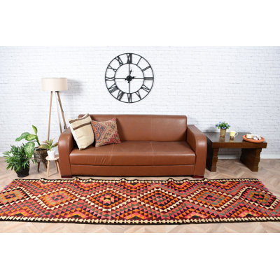 Tapis de couloir turc rétro avec un motif géométrique kilim et un motif vibrant pour une décoration bohémienne