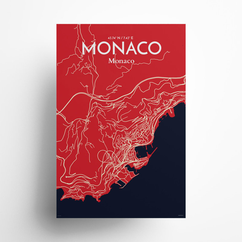 Monaco City Map In Nautical - No Frame Print, 36cm H x 24cm W x 0.05cm D