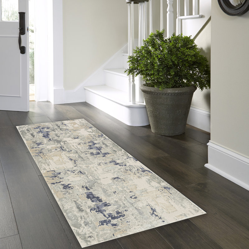 Tapis beige / gris / bleu marine Quinlan Lux, Tapis de couloir 2 pi 6 po x 8 pi