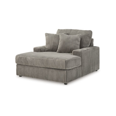 Lindy Oversized Chaise, 64 Inch Gray Cord Polyester, 2 Accent Pillows