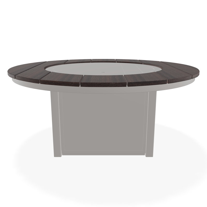 54" Round Rustic Polymer Fire Table with Propane Shelf, Warm Gray/Chestnut
