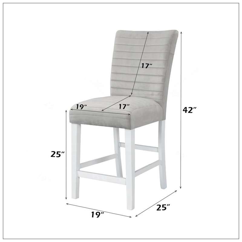 Ensemble de 2 chaises à hauteur de comptoir rembourrées en velours gris et blanc ultra-confortables et élégantes pour les intérieurs modernes