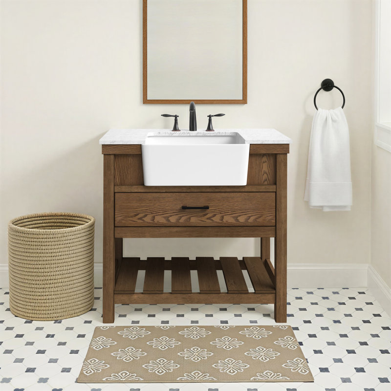 Pelaghia 36'' Single Bathroom Vanity with Marble Top, Driftwood