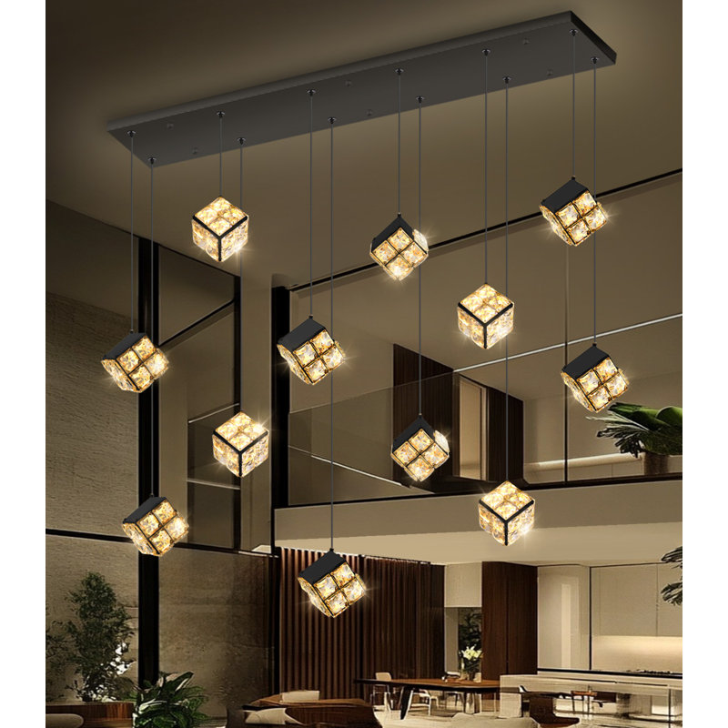 12-light Modern Rectangular Crystal Led Dimmable Chandelier Black, Matte Black